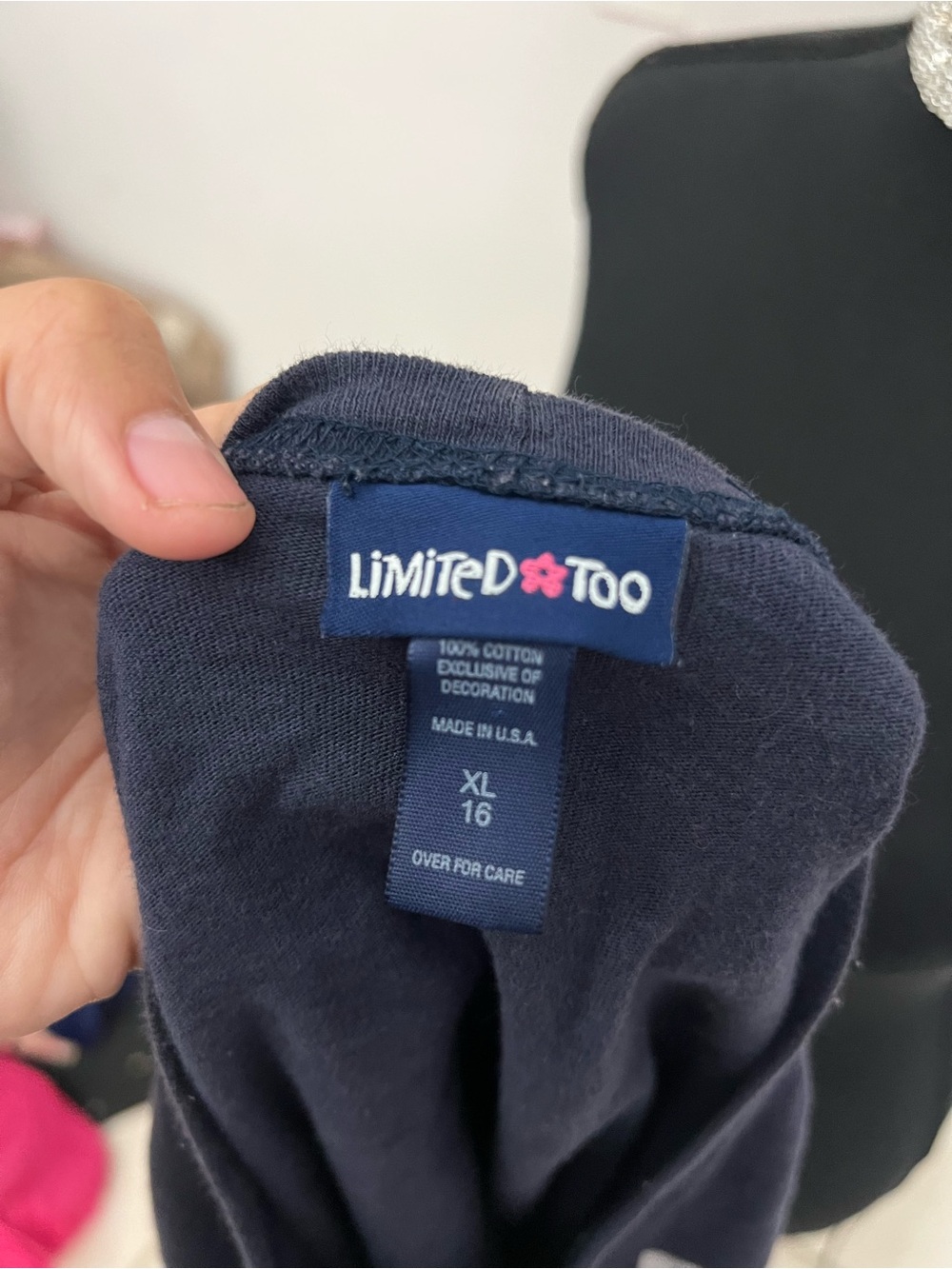 Limited Too Navy Tee with Pink Flower Logo (read description) - Picture 8 of 9